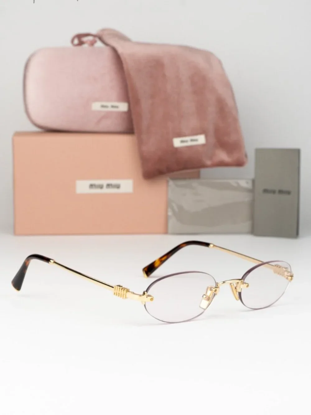Miu Miu Women Eyeglasses Gold Clear Oval Rimless MUA54S 5AK08N NEW AUTHENTIC